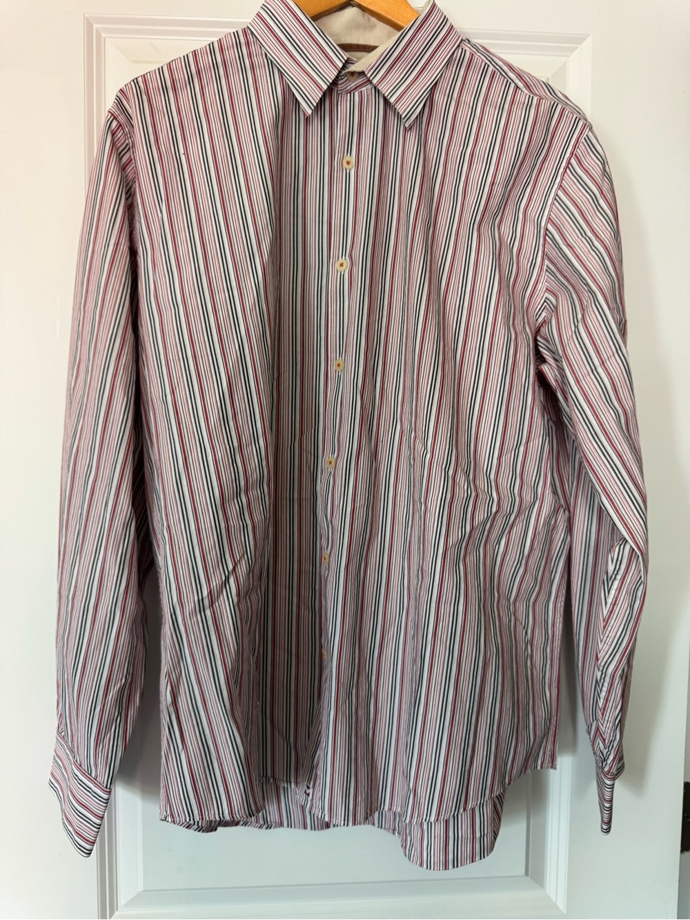 Vintage Michael Kors Shirt Mens L Red Striped Collared Long Sleeve